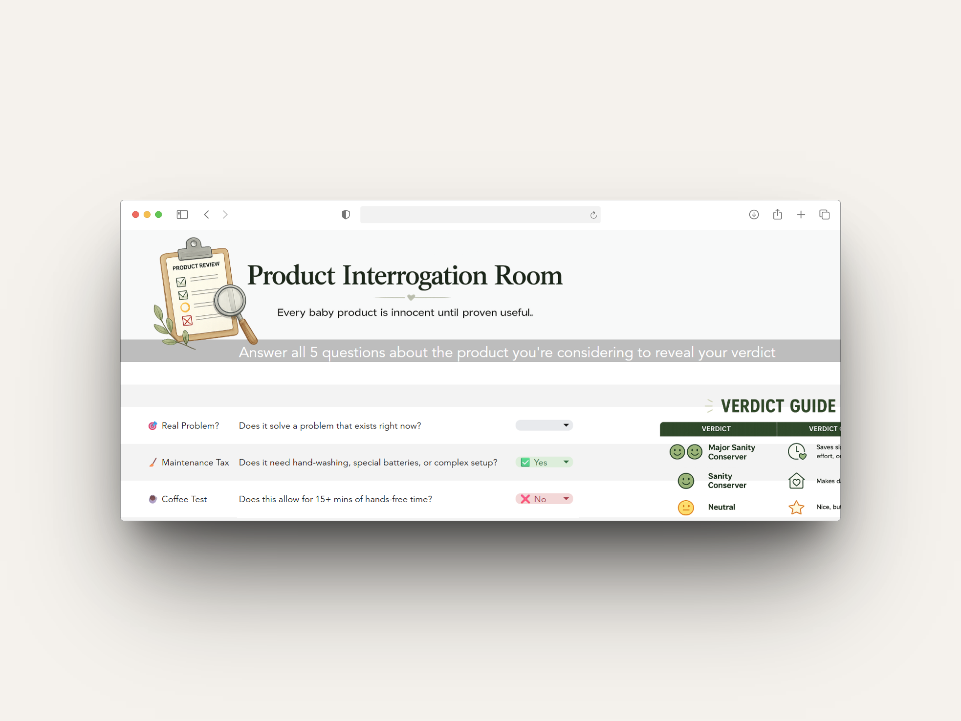 Product Interrogation Room mockup